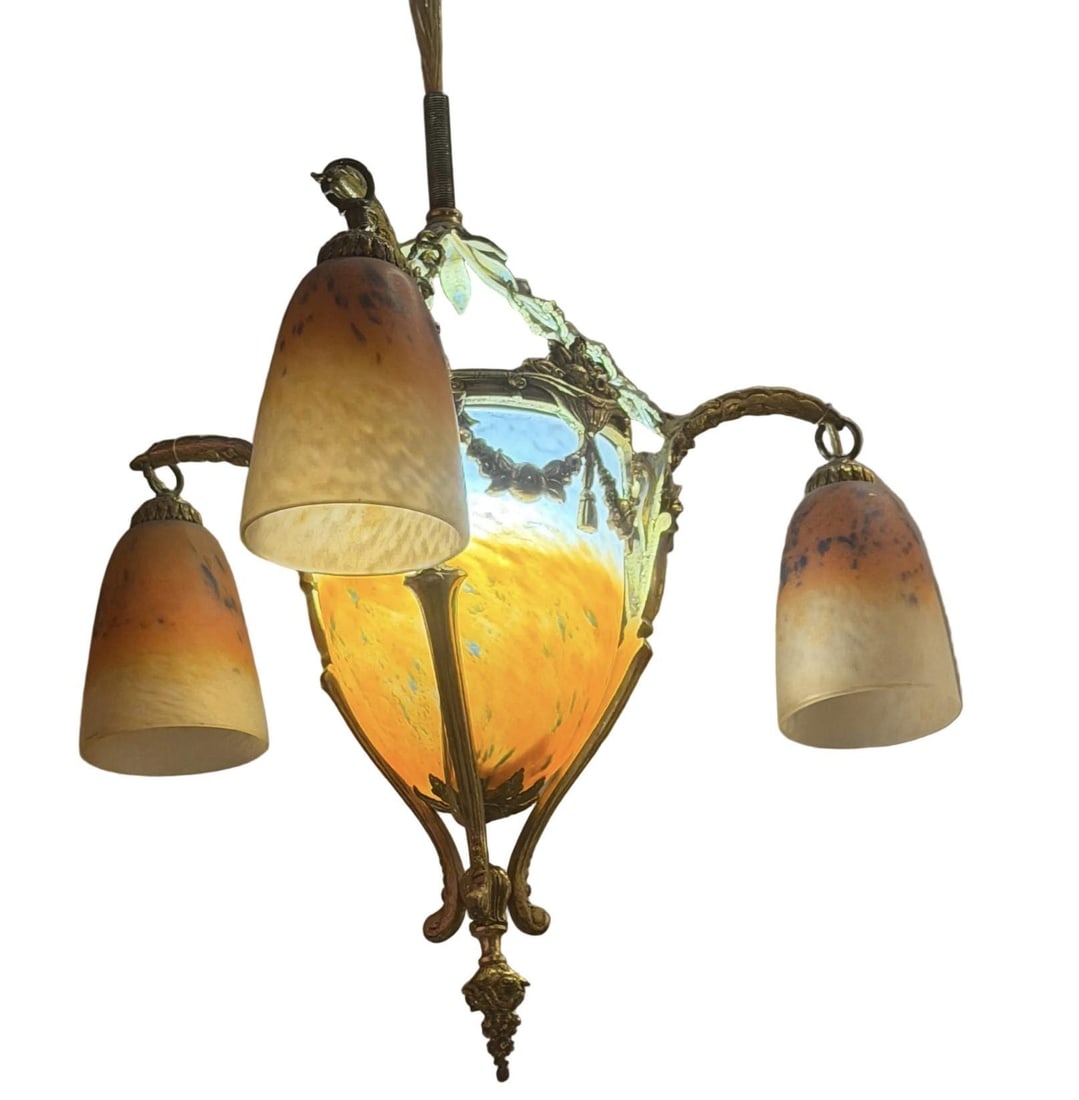 Antique French Art Deco Chandelier Attributed to Muller Freres - 3