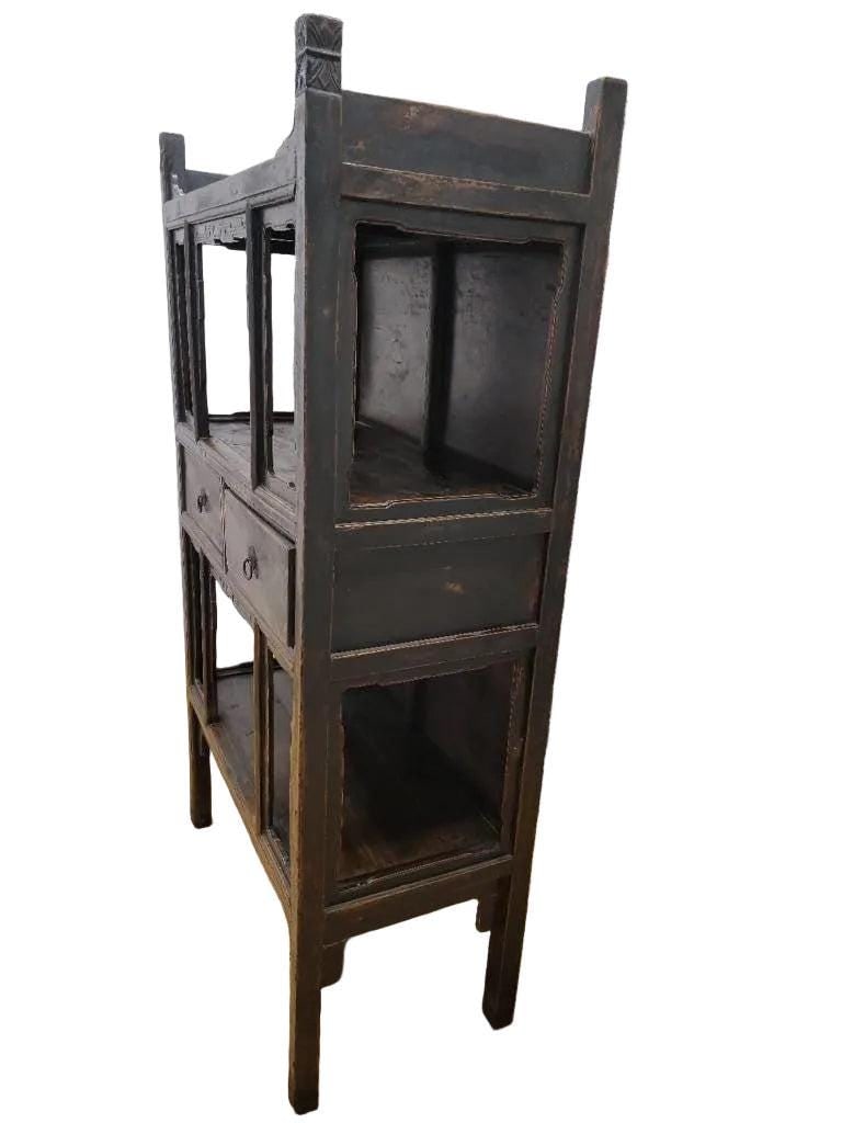 Antique Shanxi Province Lacquered Elm Open Cabinet - 7