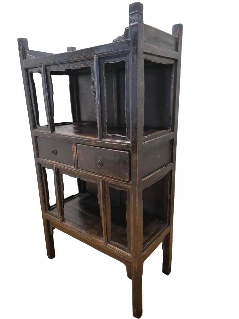 Antique Shanxi Province Lacquered Elm Open Cabinet - 8