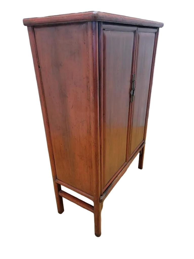 Antique Shanxi Province Elm Red Lacquer Cabinet - 3