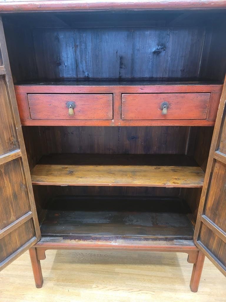 Antique Shanxi Province Elm Red Lacquer Cabinet - 8