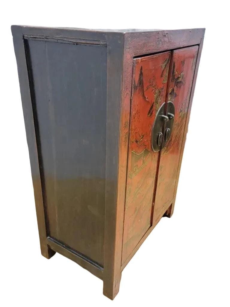 Vintage Shanxi Province Red Lacquer Chinoiserie Cabinet - 3
