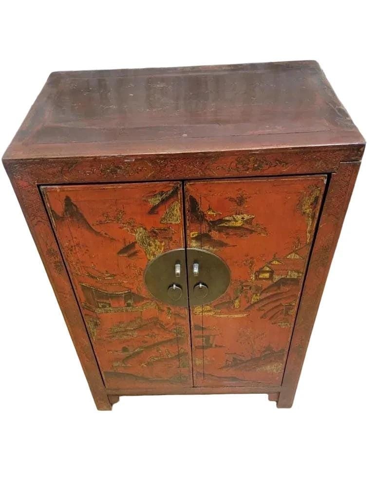 Vintage Shanxi Province Red Lacquer Chinoiserie Cabinet - 8
