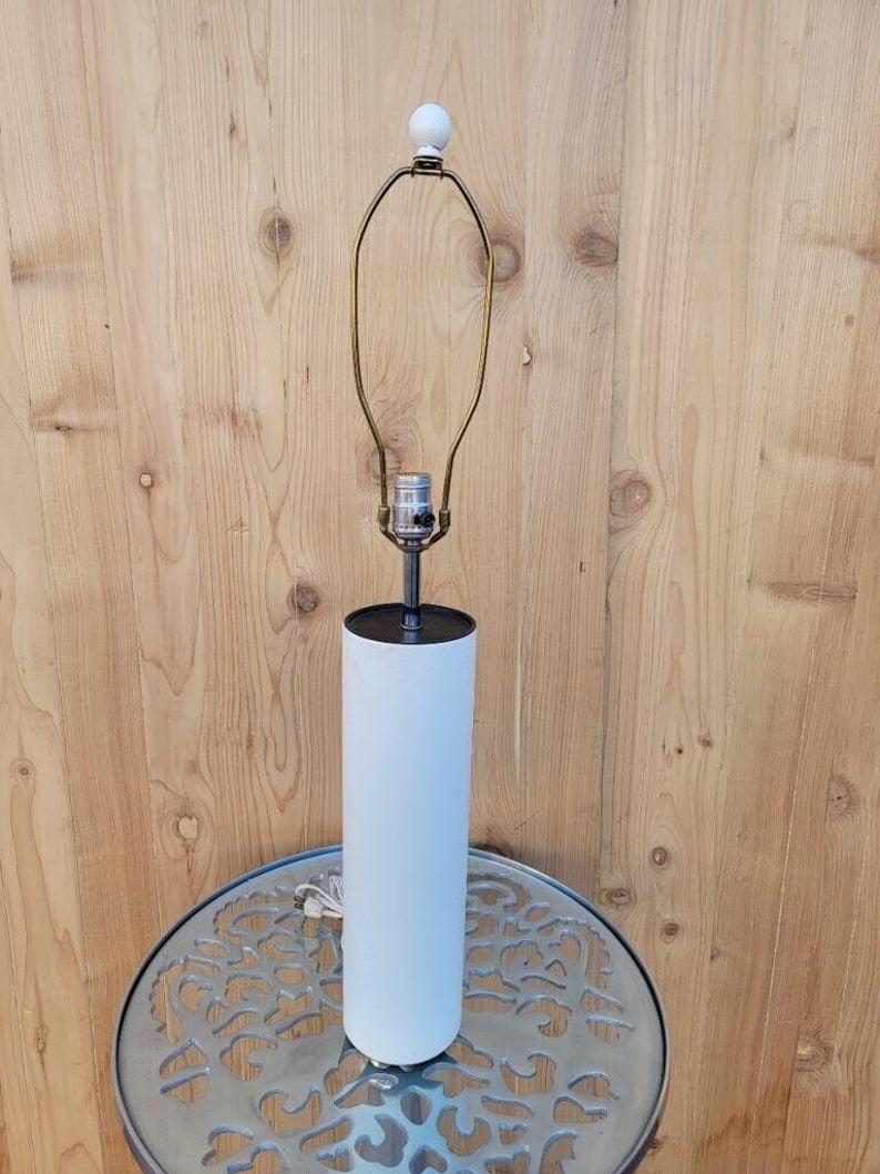 Vintage Mid Century Modern Underwriters Laboratory White Leather Table Lamp (1 of 6)