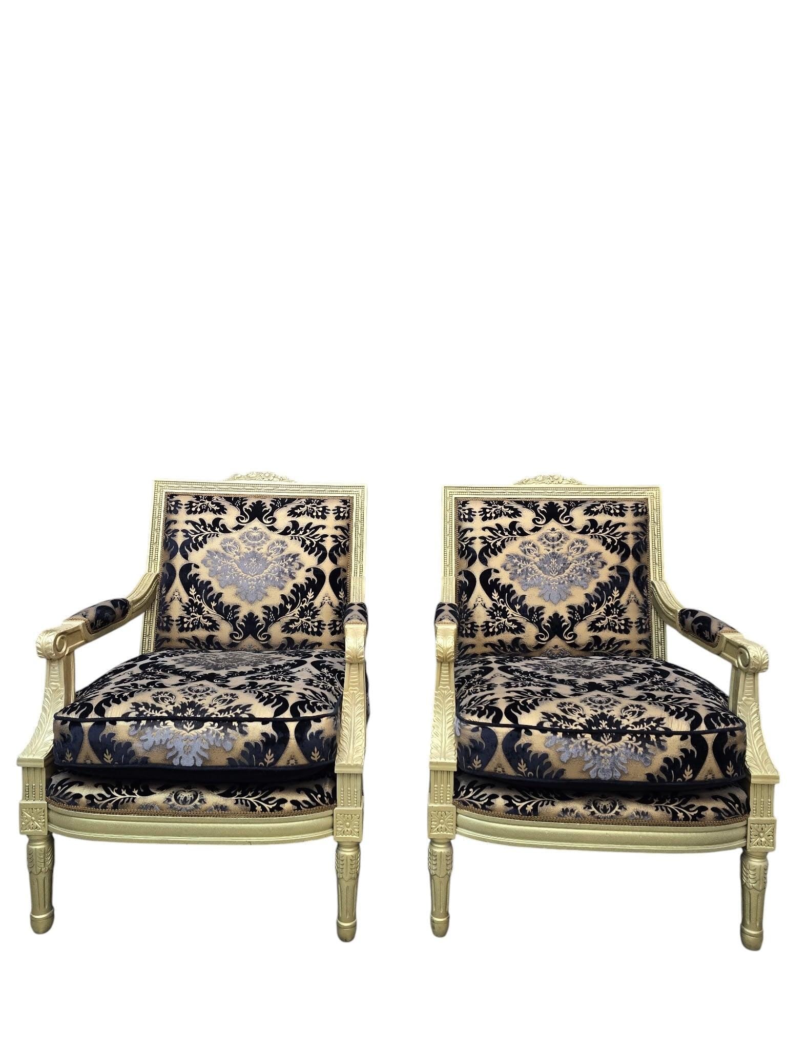 Antique Louis XVI Style Chairs Newly Reupholstered - Pair - 2