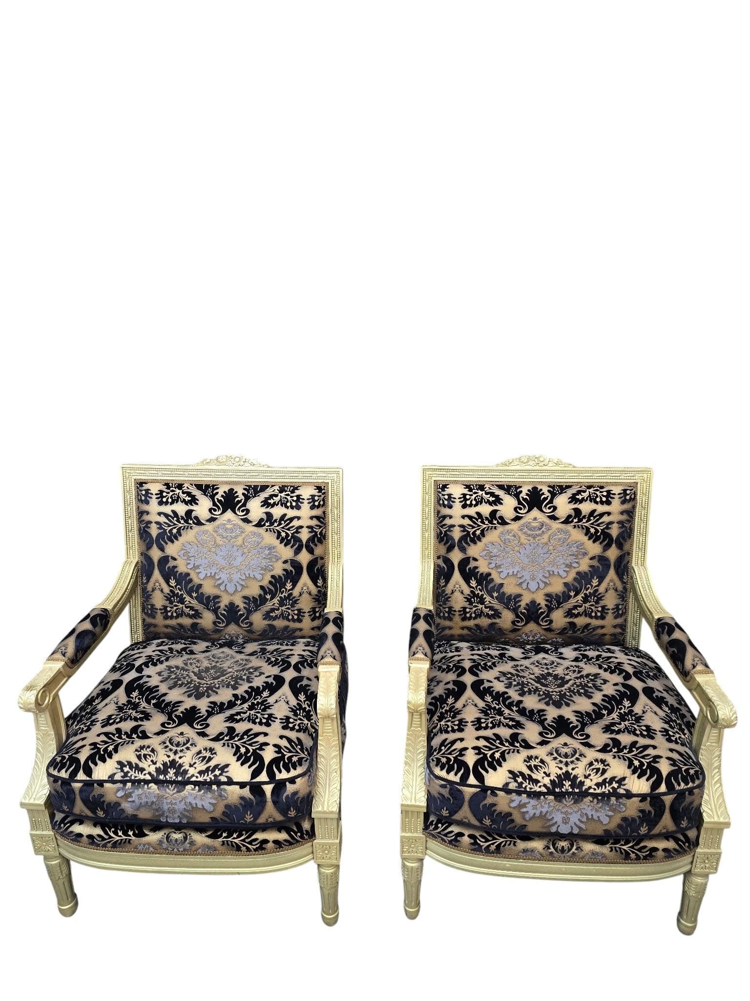 Antique Louis XVI Style Chairs Newly Reupholstered - Pair - 4