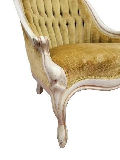 Antique Hollywood Regency Carved French Tufted Back Chairs - Pair - 8