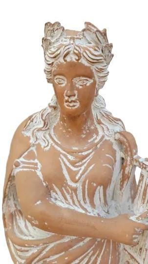 Antique Hellenistic Terra Cotta Statue of Goddess Playing The Harp - 4