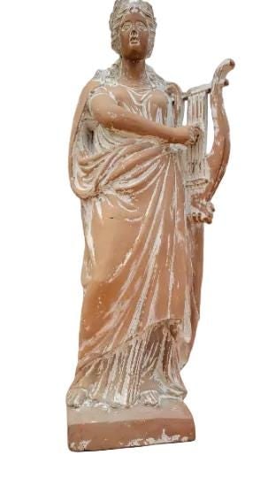 Antique Hellenistic Terra Cotta Statue of Goddess Playing The Harp - 8