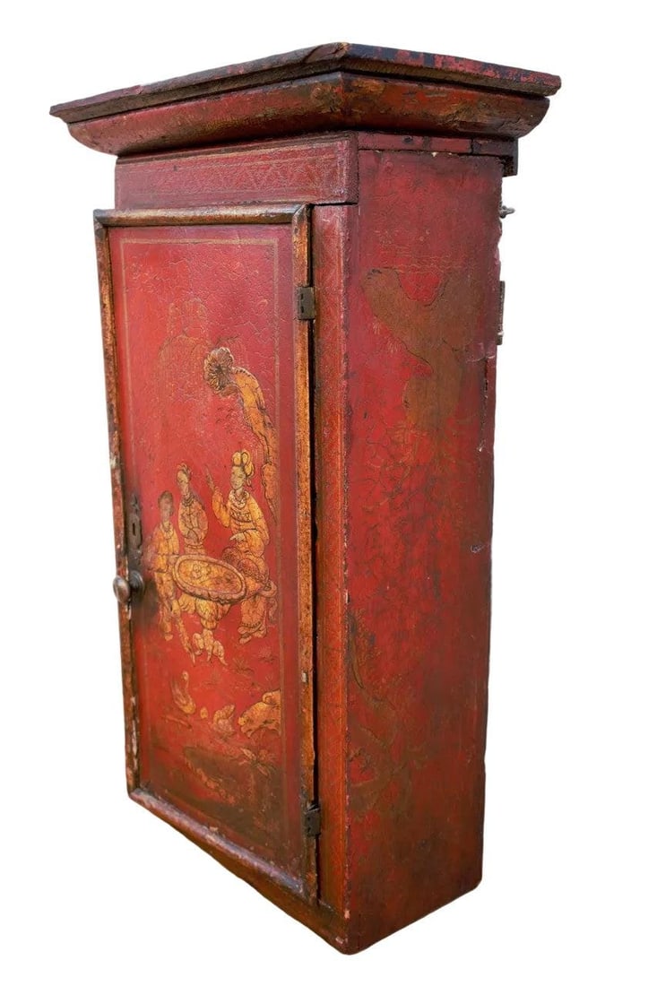 Vintage Asian Hand Painted Red Cabinet - 4