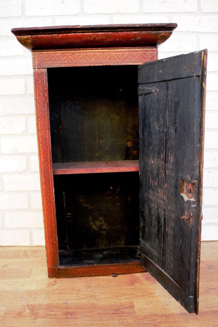 Vintage Asian Hand Painted Red Cabinet - 6