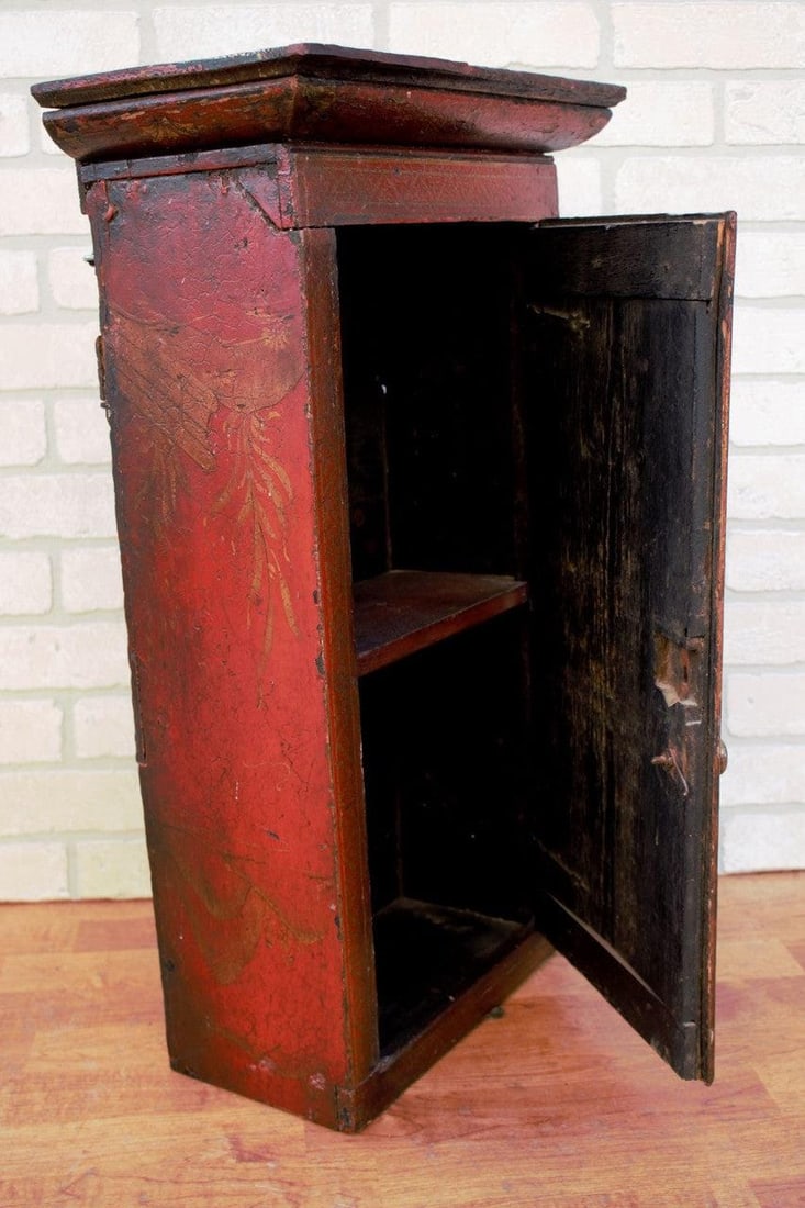 Vintage Asian Hand Painted Red Cabinet - 7