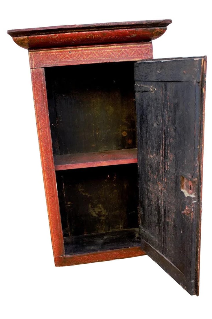Vintage Asian Hand Painted Red Cabinet - 8