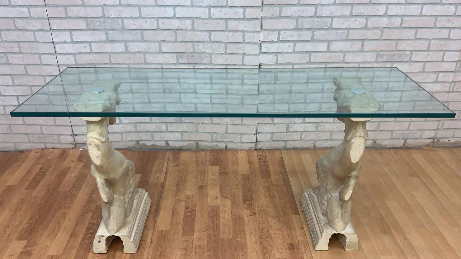Vintage Hollywood Regency Asian Dragon Statue with Glass Top Console Table - 5