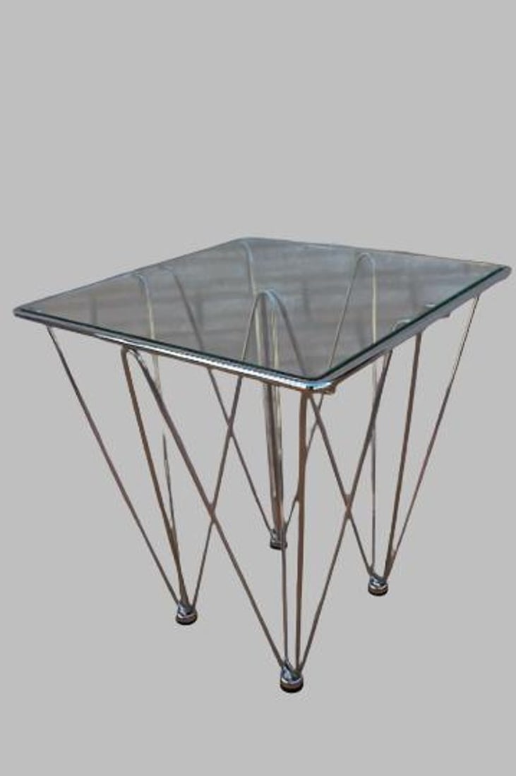MCM Geometric Inverted Pyramidal Chrome Base Glass Top Side Table (1 of 5)