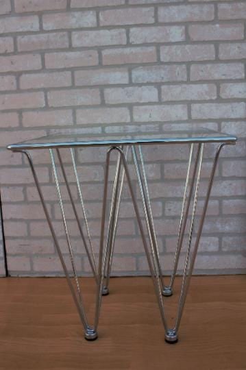 MCM Geometric Inverted Pyramidal Chrome Base Glass Top Side Table - 4