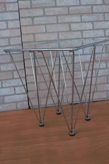 MCM Geometric Inverted Pyramidal Chrome Base Glass Top Side Table - 5