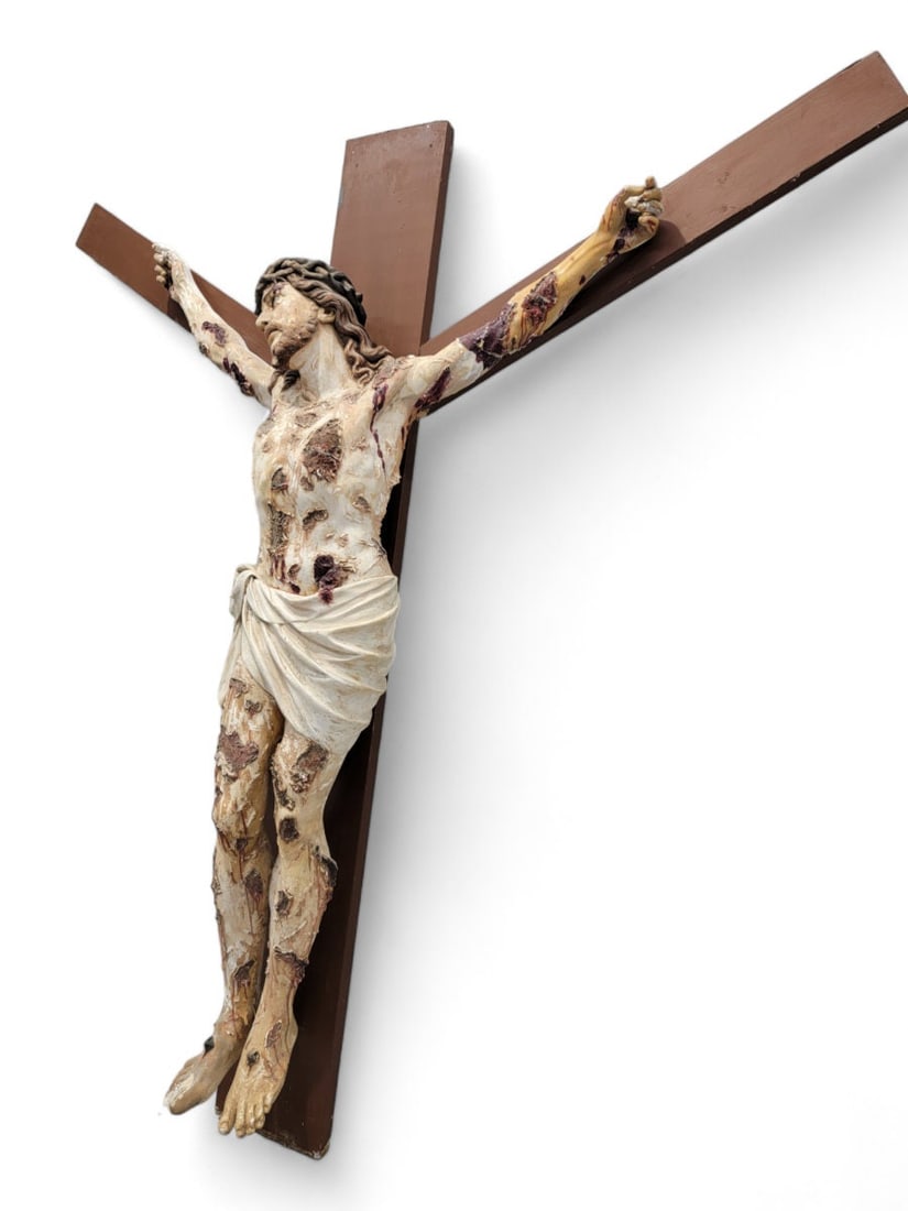 Vintage Finely Carved Massive Crucifix Salvaged from Catholic Church - 4