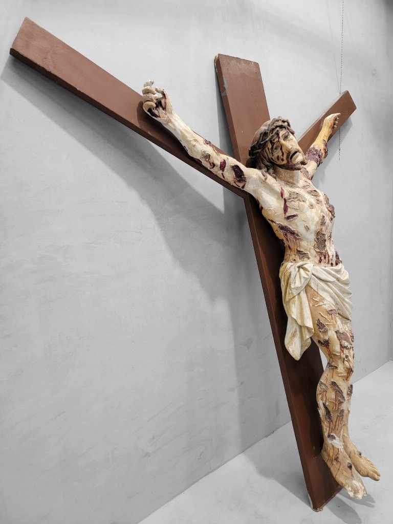 Vintage Finely Carved Massive Crucifix Salvaged from Catholic Church - 7