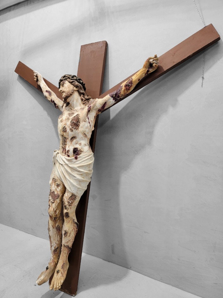 Vintage Finely Carved Massive Crucifix Salvaged from Catholic Church - 8