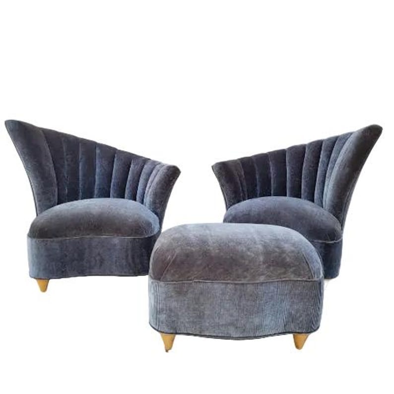 MCM Asymmetrical Lounge Chairs and Ottoman Newly Reupholstered (1 of 8)