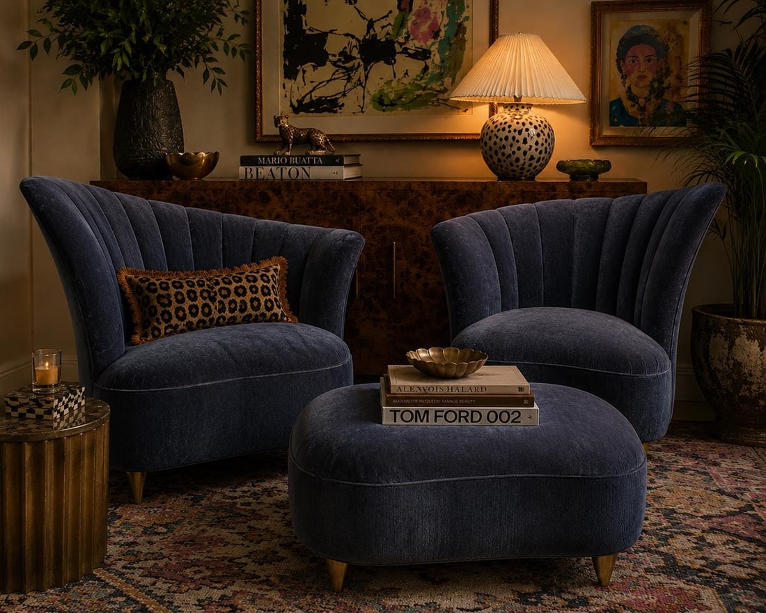MCM Asymmetrical Lounge Chairs and Ottoman Newly Reupholstered - 3