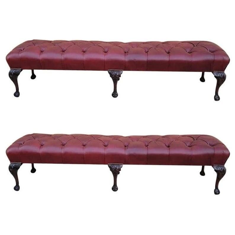 Antique Chippendale Style Tufted Hall/Dining Bench Newly Reupholstered - Pair (1 of 8)
