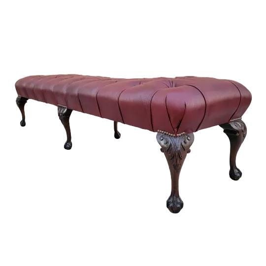 Antique Chippendale Style Tufted Hall/Dining Bench Newly Reupholstered - Pair - 8
