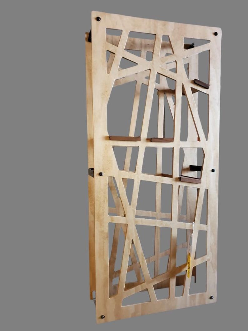 Etagere by Shiner International: Title: Etagere by Shiner International Description: ; Postmodern Natural Wood & Black Metal Bookshelf/Divider/Etagere by Shiner International Decorate your space with this super cool piece in many