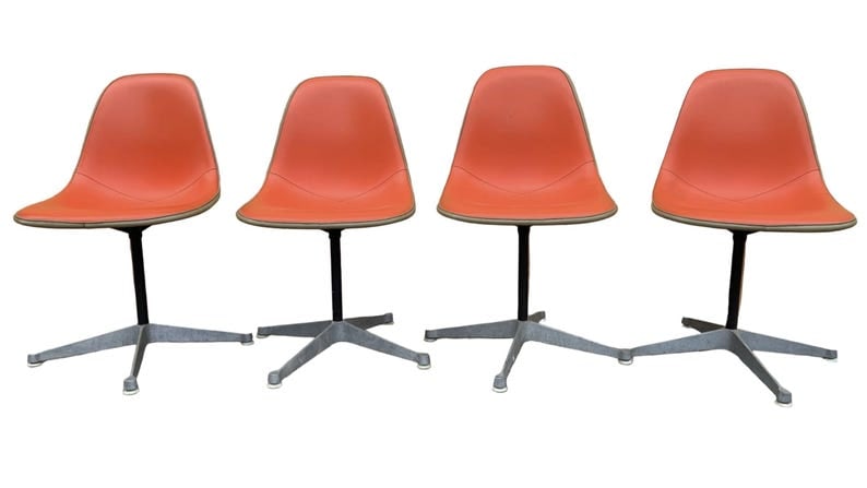 Mid Century Herman Miller Swivel Shell Chairs – Set of 4 Orange Vinyl (1 of 8)