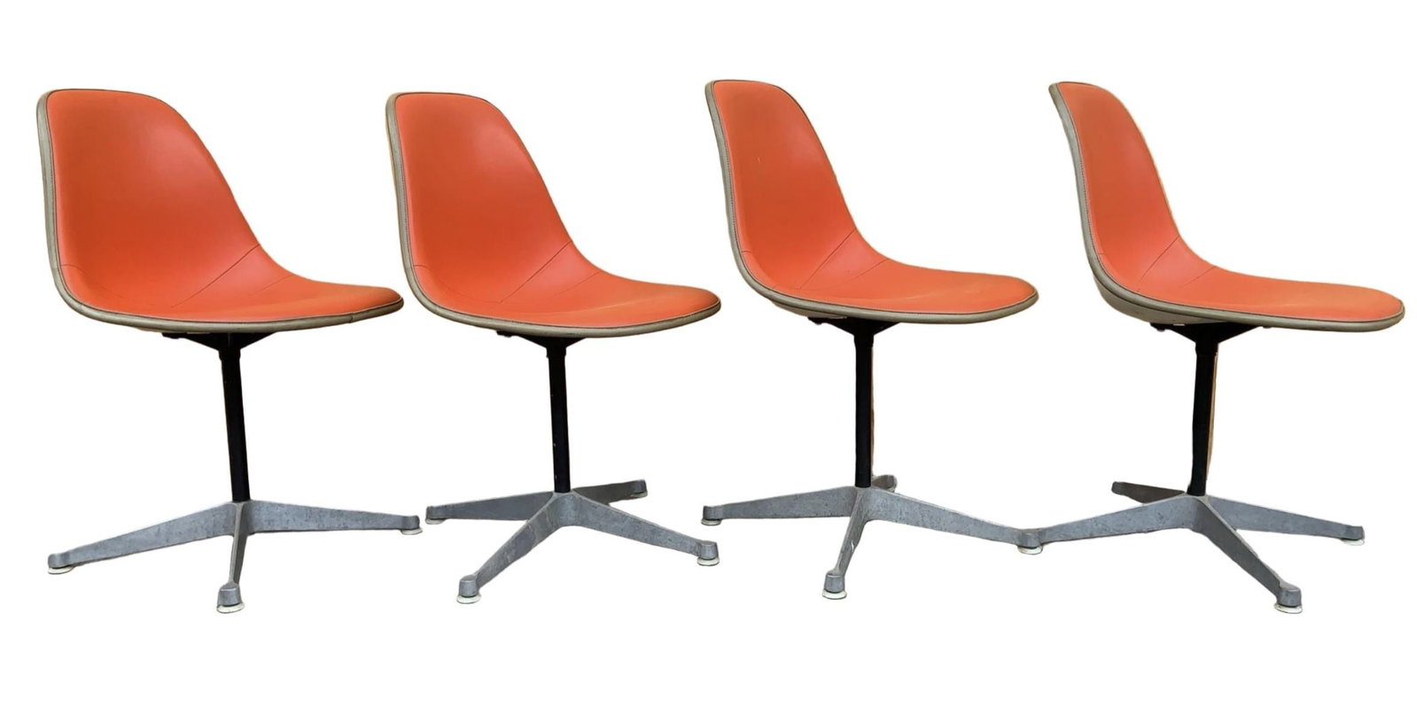 Mid Century Herman Miller Swivel Shell Chairs – Set of 4 Orange Vinyl - 3