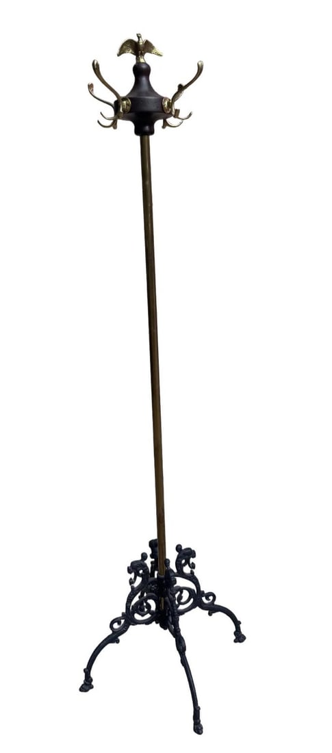 Antique Victorian Federal Style Brass, Wood and Wrought Iron Coat Rack with Eagle Finial (1 of 8)