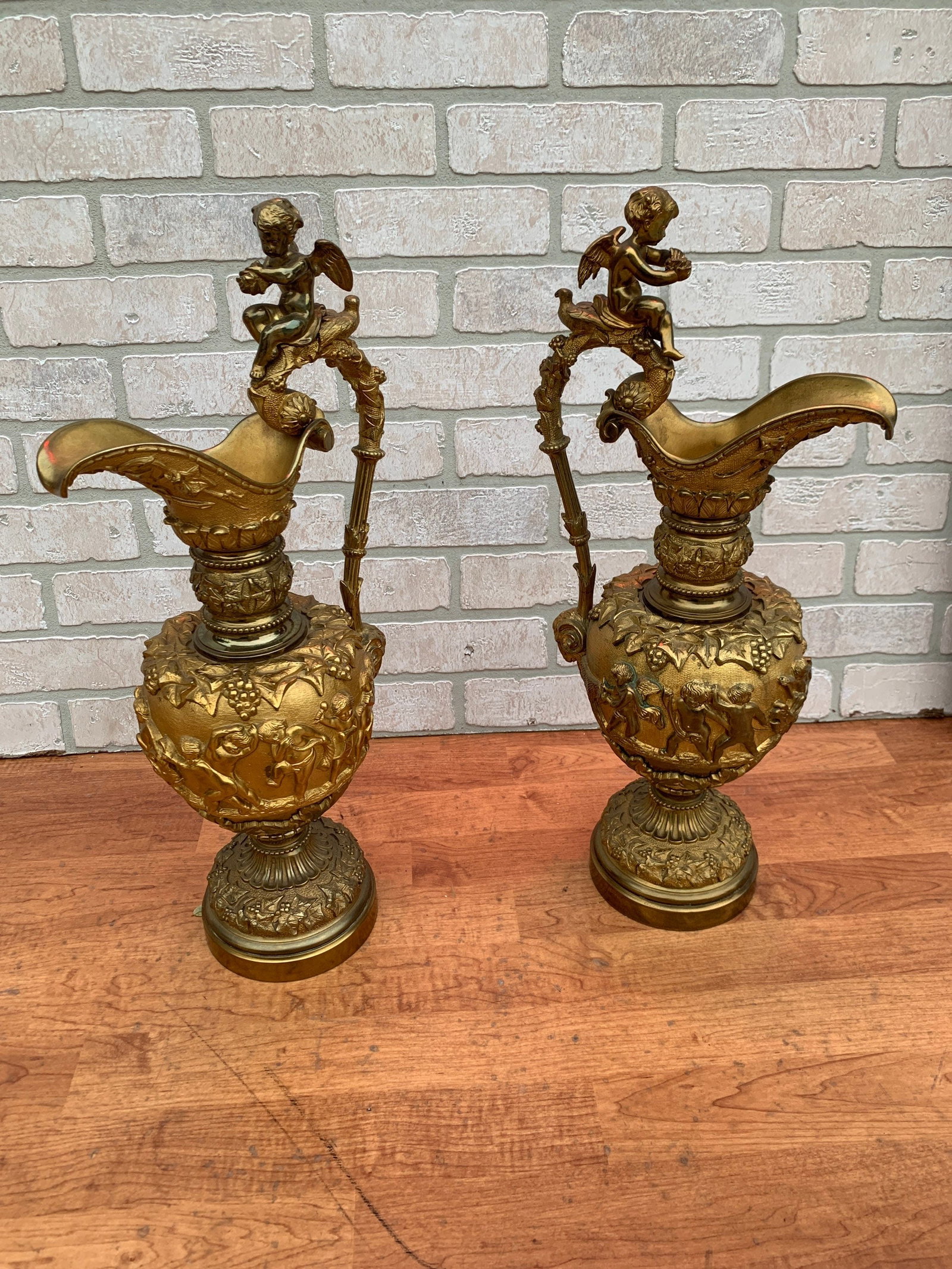 Antique French Renaissance Revival Figural Ormolu Ewer - Pair - 6
