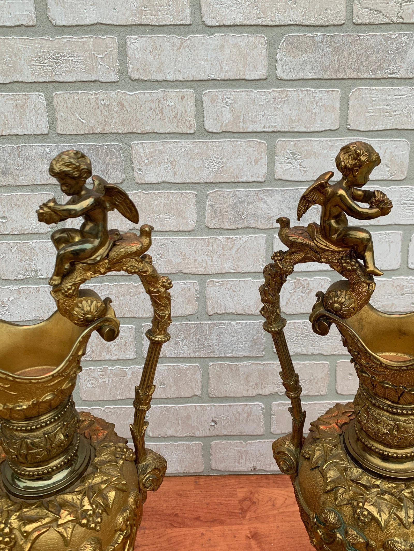 Antique French Renaissance Revival Figural Ormolu Ewer - Pair - 7