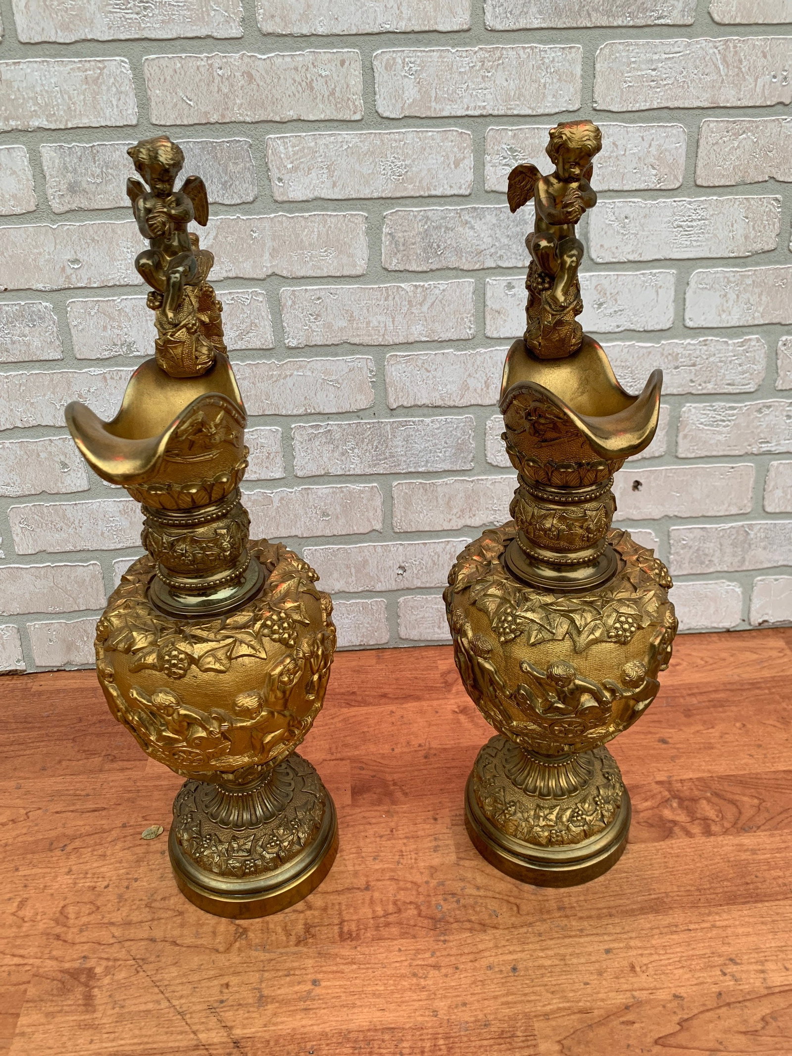Antique French Renaissance Revival Figural Ormolu Ewer - Pair - 8