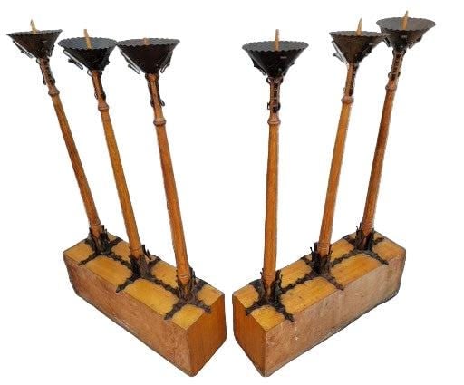Antique English Gothic Removable Candle Torch Set - Pair - 5