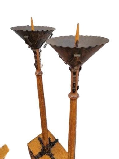 Antique English Gothic Removable Candle Torch Set - Pair - 7