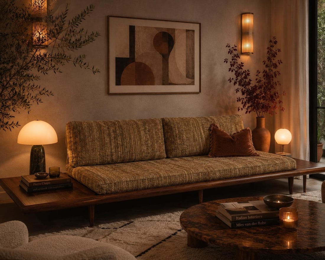 Mid Century Modern Adrian Pearsall Oak Daybed Sofa with Floating End Tables - 3