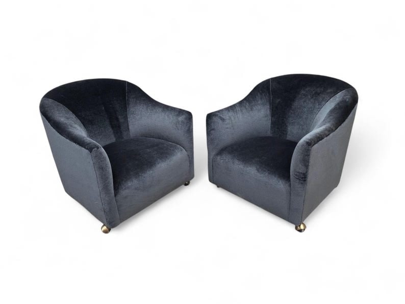 MCM Barrel Back Club Chairs by Kroehler Newly Reupholstered in Mohair- Pair (1 of 8)