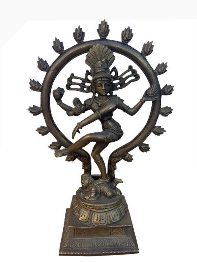 Antique Indian Gilt Bronze Shiva Nataraja - The Lord of Dance Statue: Title: Antique Indian Gilt Bronze Shiva Nataraja - The Lord of Dance Statue Description: ; Antique Indian Gilt Bronze Shiva Nataraja - The Lord of Dance Statue An iconic and powerful image, Shiva is p