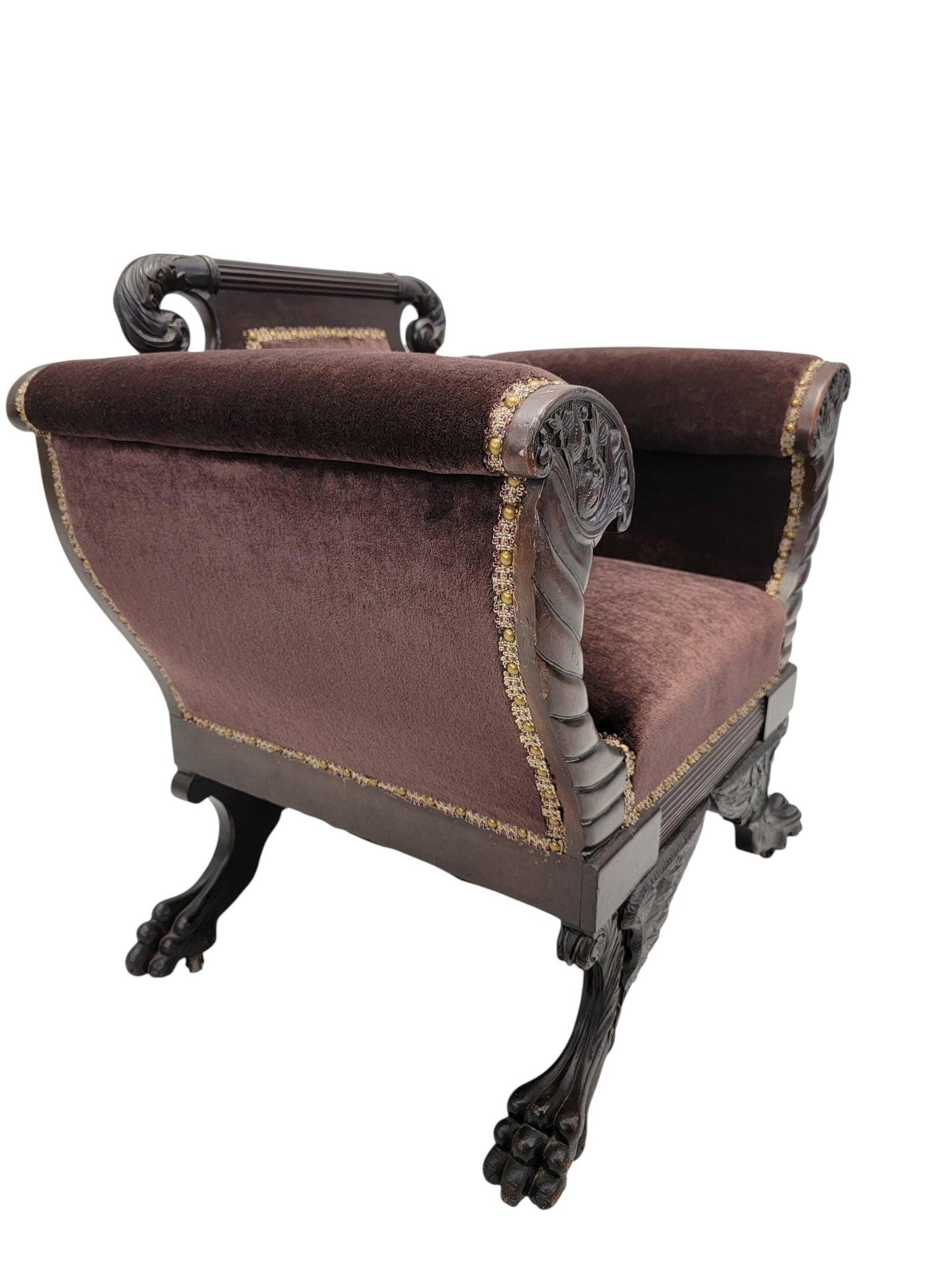 American Empire Mahogany Lounge Chair Newly Reupholstered - 4