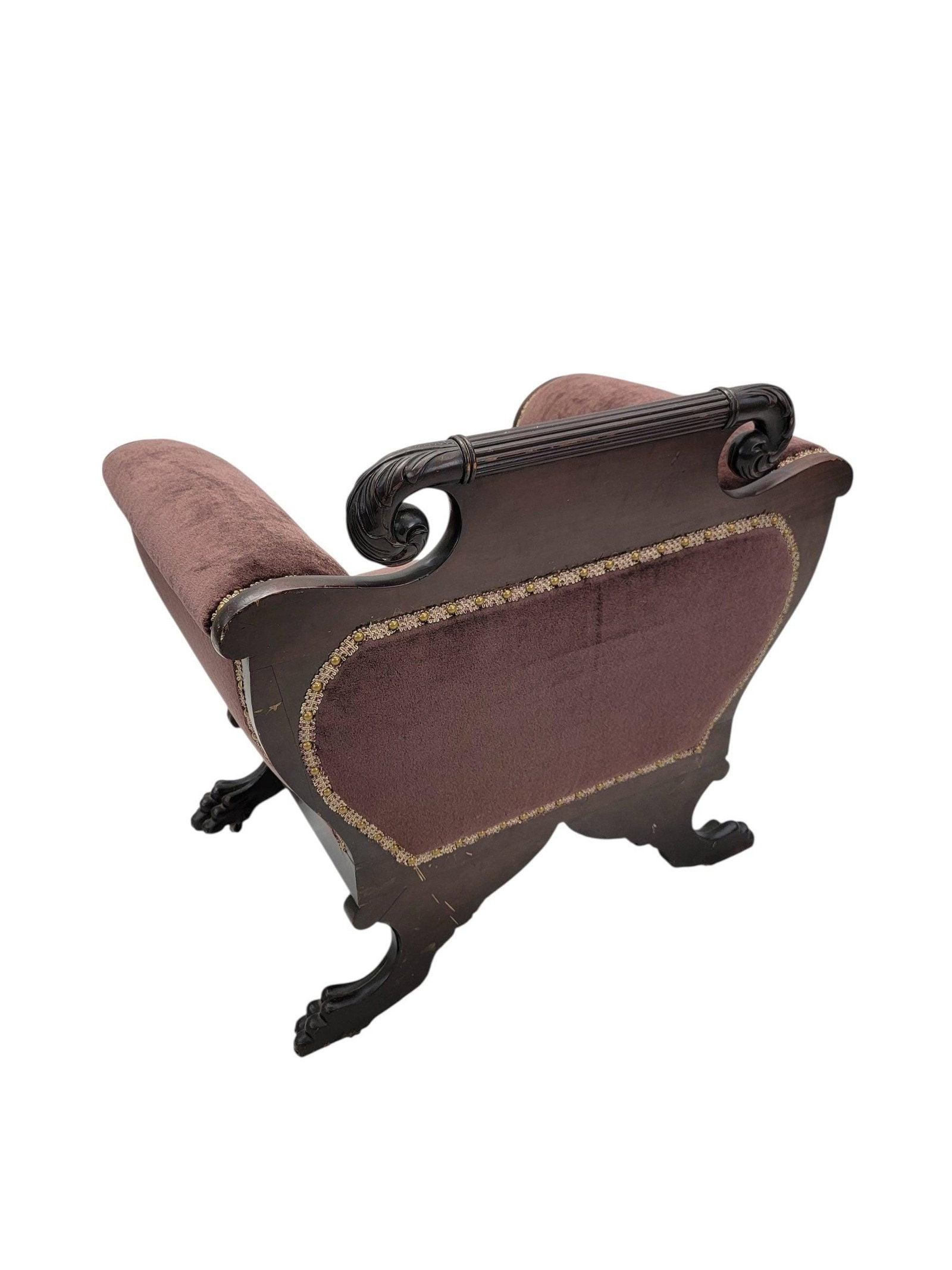 American Empire Mahogany Lounge Chair Newly Reupholstered - 6