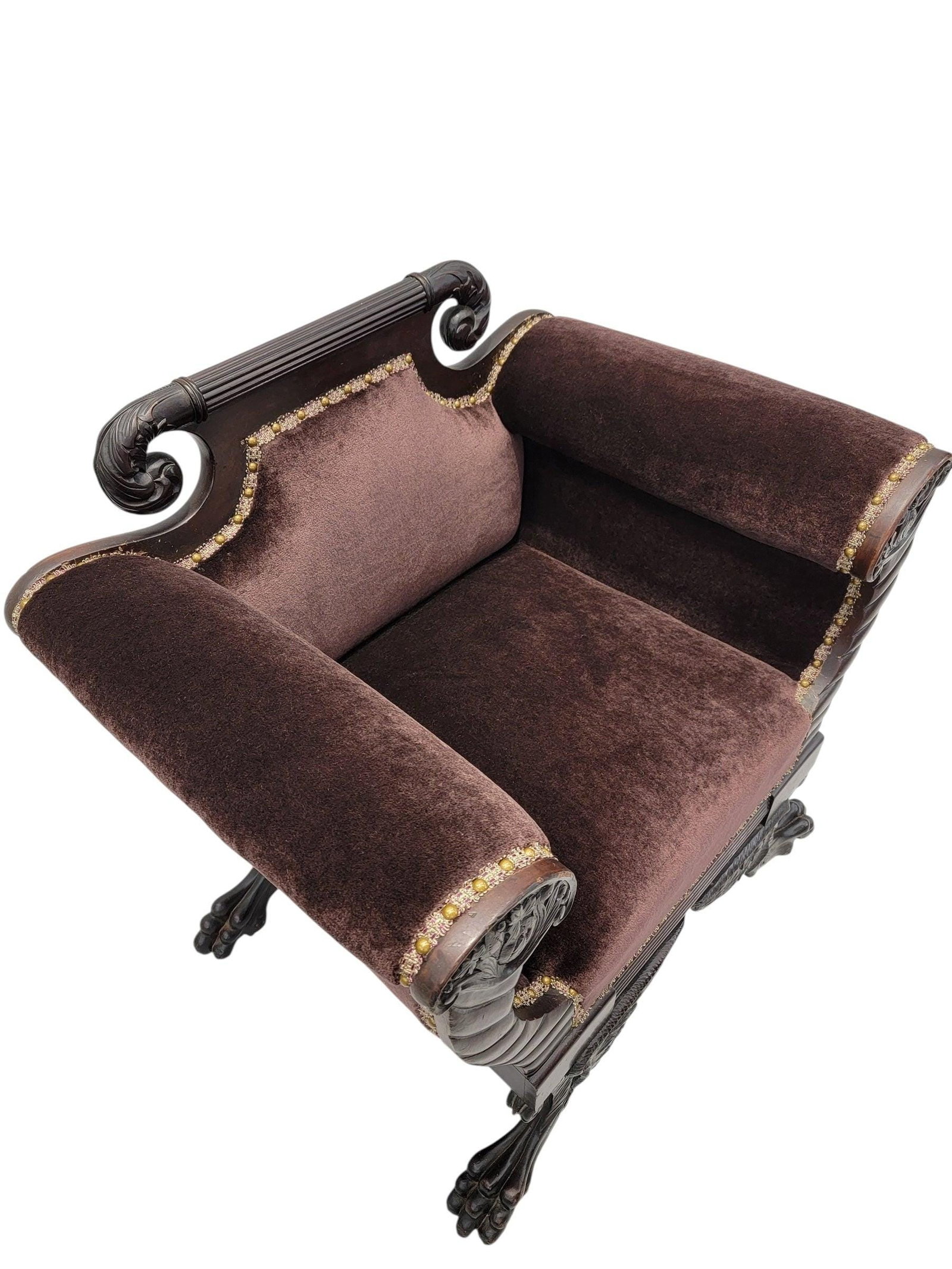 American Empire Mahogany Lounge Chair Newly Reupholstered - 8