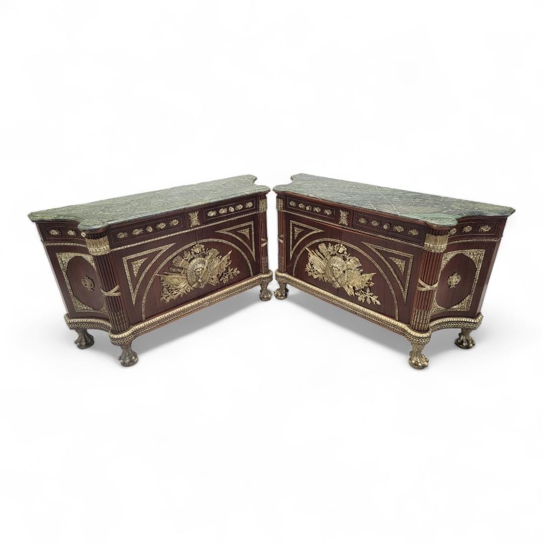 Vintage French Regency Style Marble Top Sideboard- Pair - 4