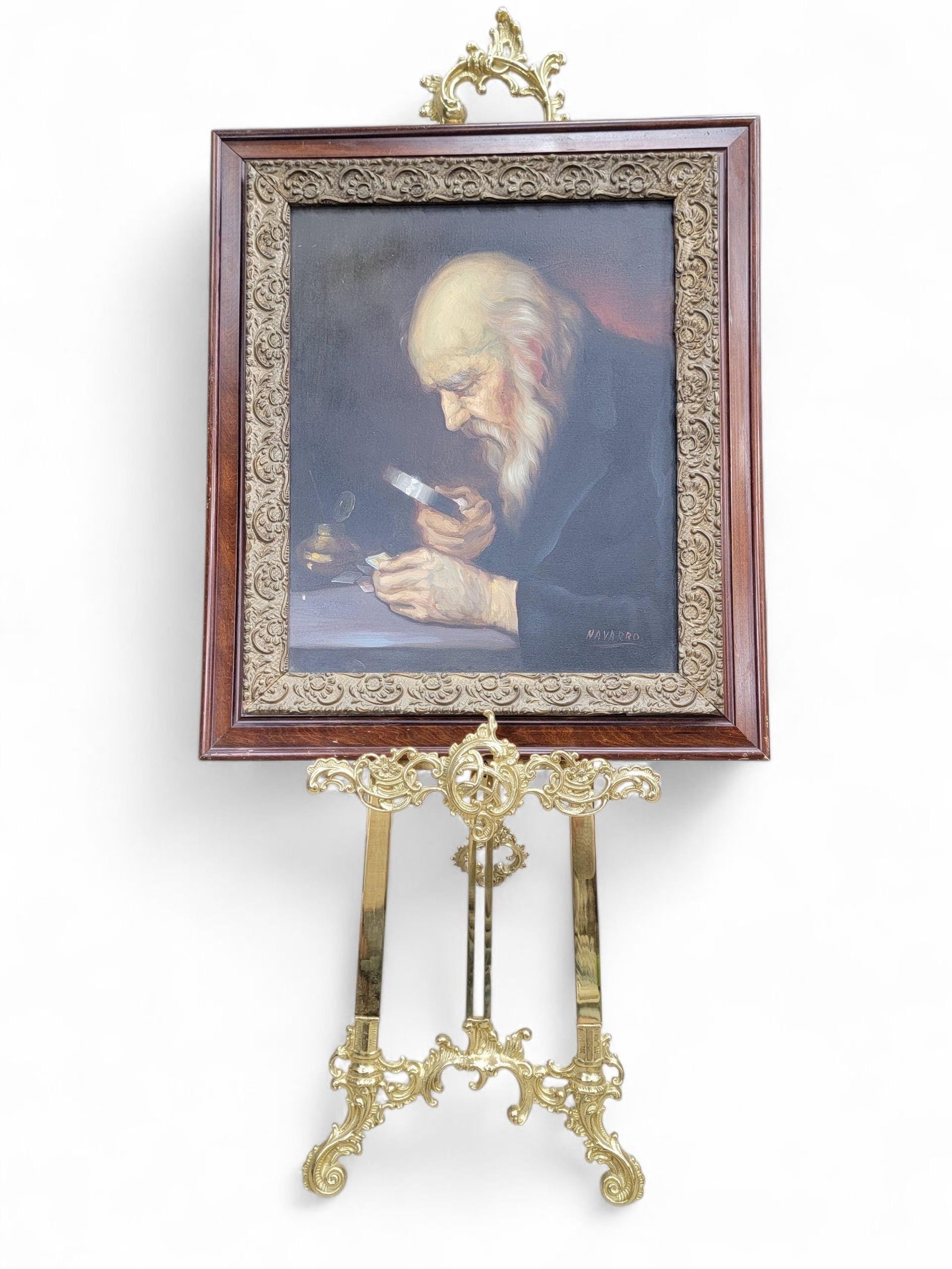 Antique Painting in Style of ”The Collector”, Signed by Navarro - 5