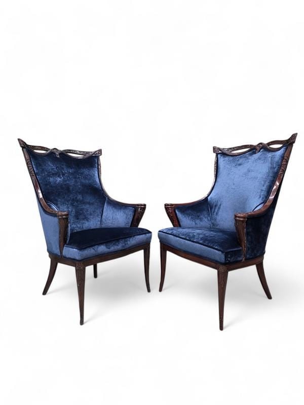 Vintage Regency Revival Style Wingback Chairs by Grosfeld House Newly Reupholstered – Pair - 3