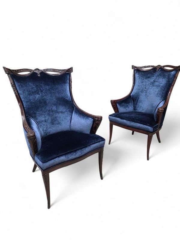 Vintage Regency Revival Style Wingback Chairs by Grosfeld House Newly Reupholstered – Pair - 4