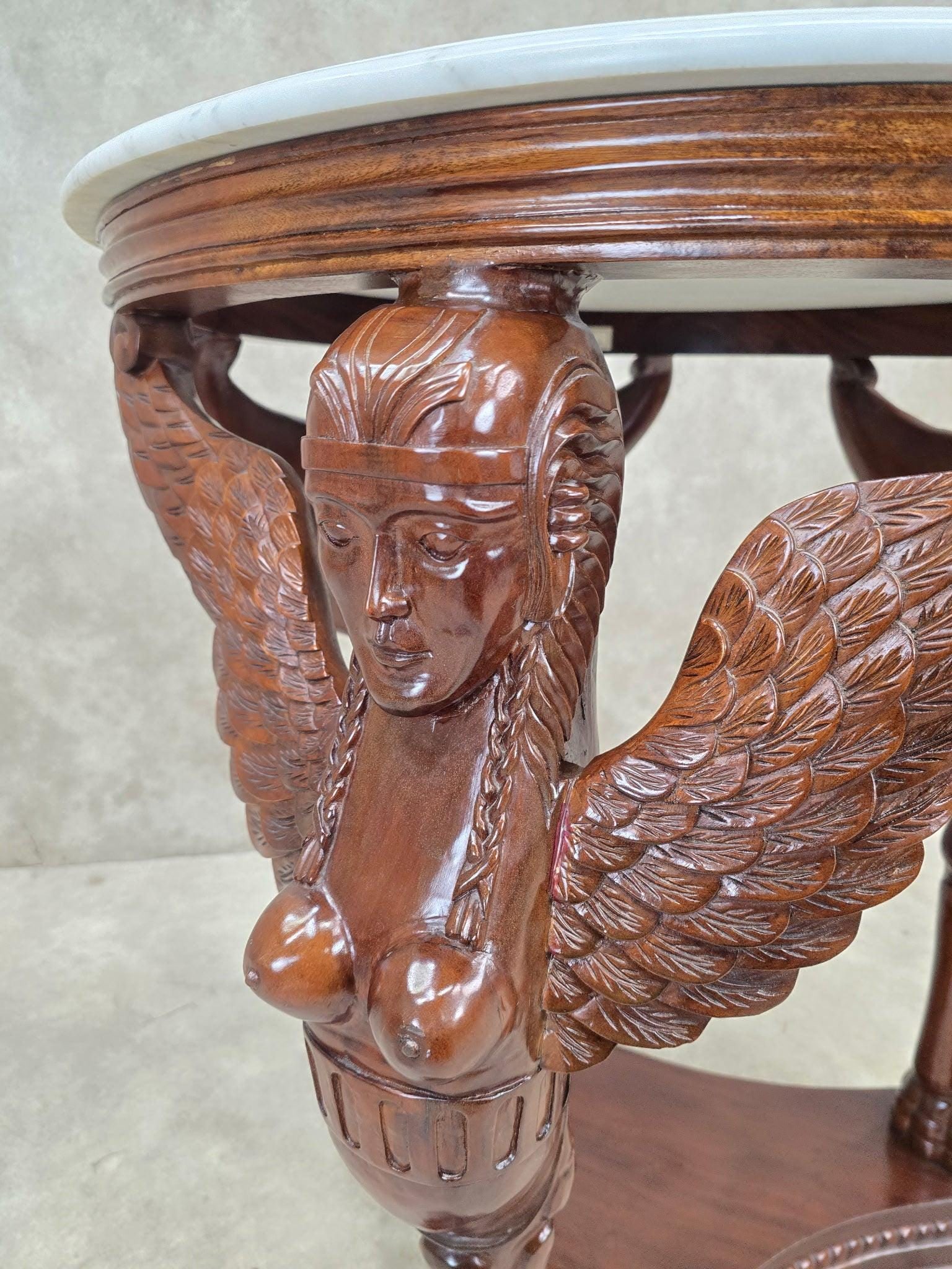 Vintage Indonesian Neoclassical Style Winged Caryatid Marble Top Center Table - 5