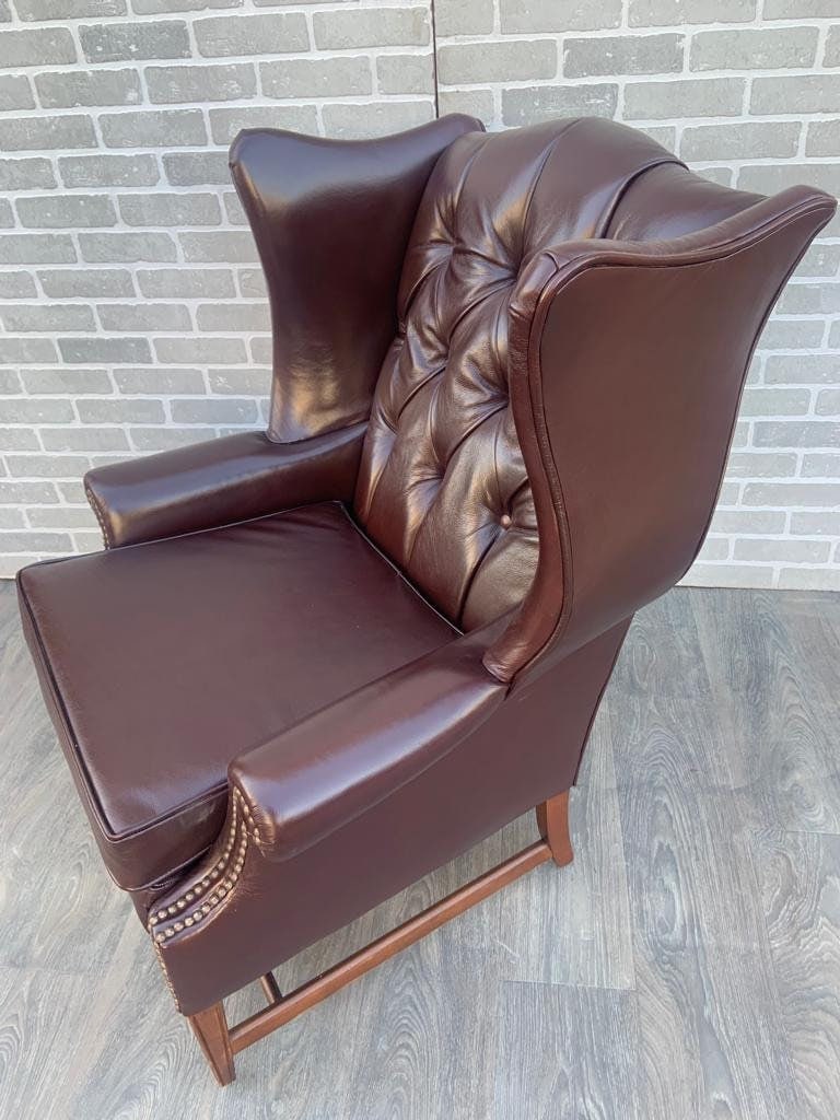 Vintage English Chesterfield Style Wingback Chair Newly Upholstered in Leather - 4
