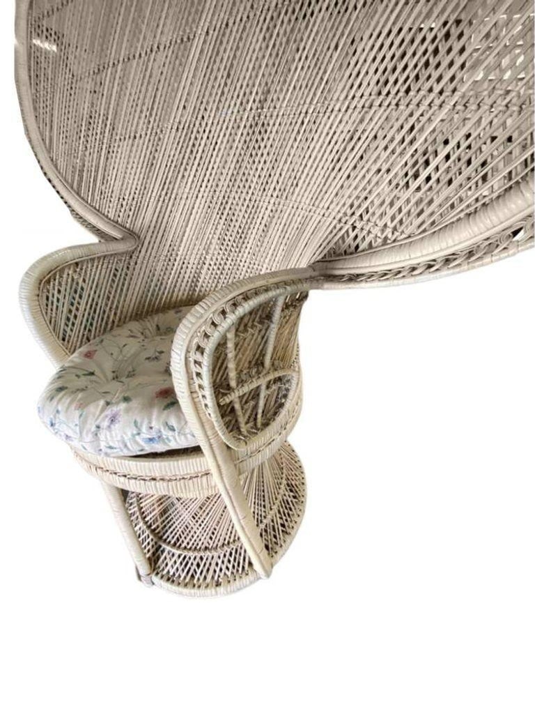 Restored Rattan Large Pale Woven Wicker "Cobra" Lounge Throne Chair - 5
